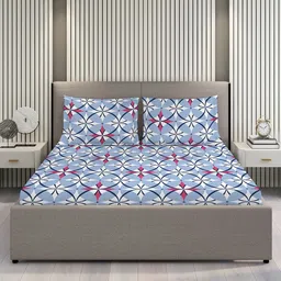 Layers Blue & Pink Geometric 220 TC King Bedsheet with 2 Pillow Covers-image-34