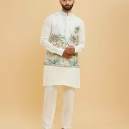 Twamev Men Regular Thread Work Kurta with Trousers And Nehru Jacket-picture-14
