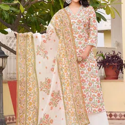 VIBE VISION Floral Printed V-Neck Three-Quarter Sleeves Kurta With Palazzo & Dupatta-57