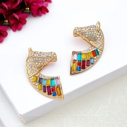AVANT-GARDE PARIS Gold-Plated Rhinestones Studded Horse Shaped Studs-image-86