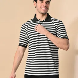 GLITO Men Striped Polo Collar Pockets T-shirt-image-28