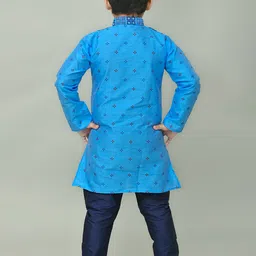 NFC CREATION Boys Geometric Printed Dupion Silk Straight Kurta With Pyjamas image 4