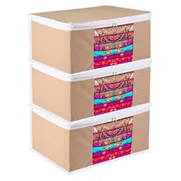 Kuber Industries Brown & White 3 Pieces Regular Wardrobe Organisers-26