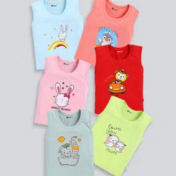 MoonKids Infants Pack Of 6 Printed Cotton Basic Vests-image-6