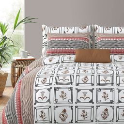 Varde White & Black Ethnic Motifs 210 TC Queen Bedsheet with 2 Pillow Covers-image-81