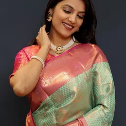SILKWEAR Ethnic Motifs Zari Silk Cotton Kanjeevaram Saree-image-66