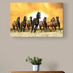 Tushaco Handicrafts Yellow & Brown Seven Horse Canvas Wall Art-image-43