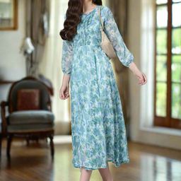 Souchii Women Floral Printed Round Neck Fit & Flare Midi Dress-image-54