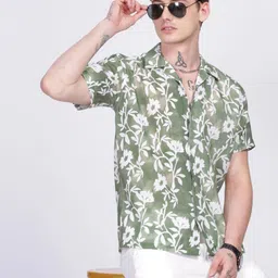 WILNERCROWN Floral Printed Button-Down Collar Cotton Shirt-image-89