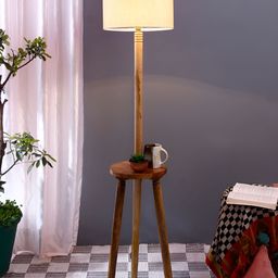 Devansh Off-White Jute DrumWooden floor Lamp-16