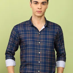 encore by INVICTUS Men Slim Fit Checked Spread Collar Cotton Casual Shirt-picture-34