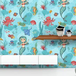 ArtzFolio Printed UV-Resistant Anti-Bacterial Cartoon Mermaid Peel & Stick Wallpaper-image-40