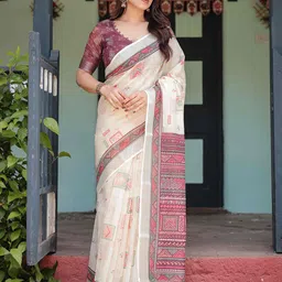 SGF11 Geometric Woven Design Pure Linen Saree-picture-33