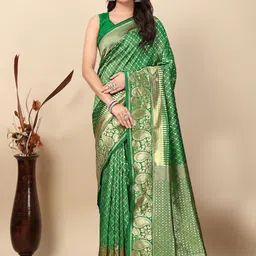 SSHAGUN LIFESTYLE Green Woven Banarasi Art Silk Jacquard Saree-picture-48