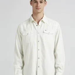 Pepe Jeans Men Spread Collar Solid Cotton Casual Shirt-picture-32