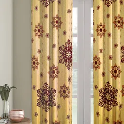 Myntra Elegant Homes Yellow & Brown Set of 2 Ethnic Motifs Room Darkening Door Curtain-0