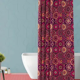 ArtzFolio Maroon and Blue Floral Printed Waterproof Shower Curtain-image-1