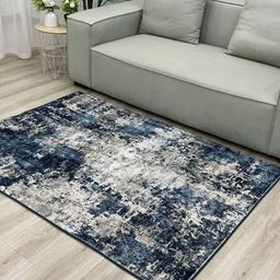 OBSESSIONS Blue Abstract Printed Anti-Skid Carpet-image-88