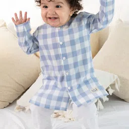 Tiber Taber Boys Checked Round Neck Pure Cotton Kurta With Trouser-18