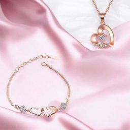 Nilu's Collection Rose Gold Plated American Diamond Studded Jewellery Set-image-9