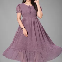 KRISHTI CREATION Print Puff Sleeve Georgette Fit & Flare Maxi Dress image 3