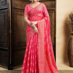 SAMAH Woven Design Zari Silk Blend Chanderi Saree-picture-35