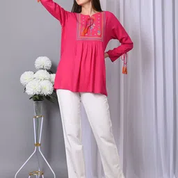 VYMO Floral Embroidered Keyhole Neck Longline Top-image-58
