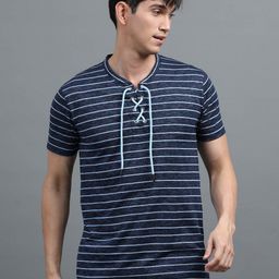 BLUE ARC Men Striped V-Neck T-shirt-image-20