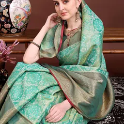 JUST FASHION Women Woven Design Zari Silk Blend Banarasi Saree-picture-13
