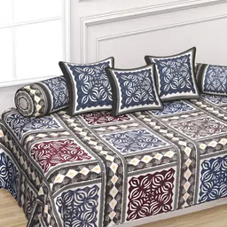 Texstylers 6-Pcs Blue & Maroon Printed Pure CottonDiwanSet-28