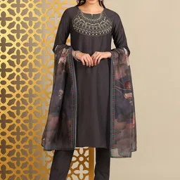 Anouk Women Floral Embroidered Regular Thread Work Kurta with Trousers & With Dupatta-image-57