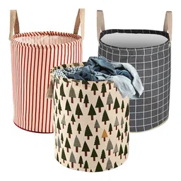 Kuber Industries Green & Maroon 3 Pieces Printed  Cotton Foldable Laundry Bag 60 L-7