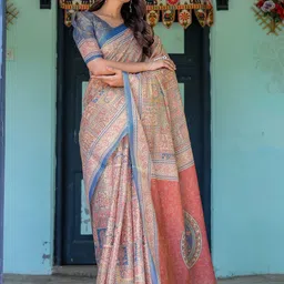 ALMAARI FASHION Floral Printed Pure Cotton Banarasi Saree-picture-1