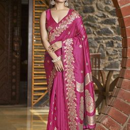 SAREETHNIC Ethnic Motifs Zari Pure Silk Banarasi Saree-10