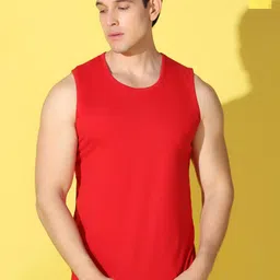 WOOSTRO Pack Of 2 Printed Super Combed Cotton Gym Vests VWS26(PLAIN RED)(MORE YELLOW)-picture-7