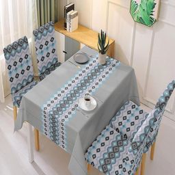 HOKIPO 5-Pcs Grey & White Printed Chair Covers With Table Cover-image-78