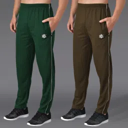 Pack of 2 Men Solid Green, Brown Track Pants-picture-13