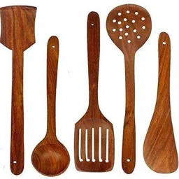 pahadi lala Wood Serving and Cooking Spoon Kitchen Tools Set of 5 Wooden Serving Spoon Set image 2