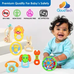 cloudtech Colorful Plastic Non Toxic, BPA Free, Set of 8 Rattles And Teethers for Babies Rattle image 4