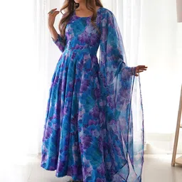 BAESD Abstract Printed Anarkali Ethnic Dress With Dupatta image 3