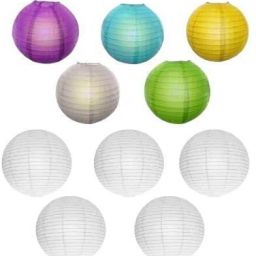 5 white & 5multi paper Hanging Lantern Pack of 10 (12 inch) 14 Multicolor Paper Hanging Lantern-image-2