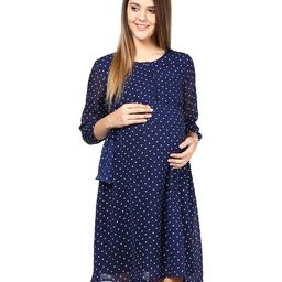Mine4Nine Quarter Sleeves Polka Dot Maternity Dress - Blue-image-11