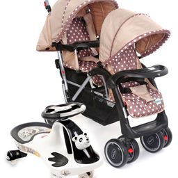 Babyhug Twinster Stroller - Coffee Brown AND Babyhug Baby Panda Gyro Swing Car - White & Black-10