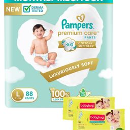 Pampers Premium Care Pant Style Diapers Large Size - 88 Pieces & Babyhug Premium Baby Lemon Wipes - 72 Pieces (Pack of 2 )-9