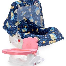 Babyhug Spring 5 in 1 Carry Cot Cum Rocker With Mosquito Net - Dark Blue AND Babyhug Raise Me Up Baby Booster Seat With Adjustable Food Tray & 3 Point Safety Harness - Pink White-4
