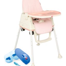 Babyhug 3 in 1 Comfy High Chair - Pink AND Babyhug Compartment Feeding Bowl With Lid & Spoon - Blue-17