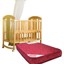 Babyhug Florence Wooden Cot Cum Rocker With Storage Space  - Natural Finish AND Babyhug Mattress - Maroon (Print May Vary)-image-60