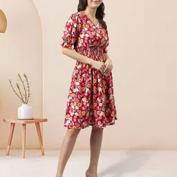 BAESD Floral Print Puff Sleeve Crepe Fit & Flare Dress image 5