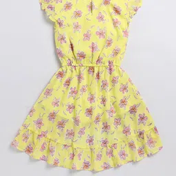 Lazy Shark Floral Printed Flutter Sleeves Fit & Flare Dress image 3
