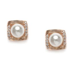 Zaveri Pearls White Rose Gold-Plated Cubic Zirconia Square Studs image 3